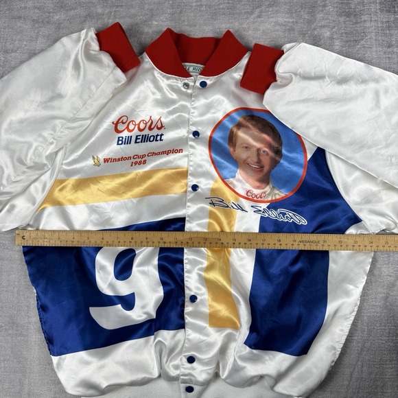 Vtg Bill Elliott Jacket Men's Large White Satin Coors Racing 1989 Winston Cup - Picture 9 of 10